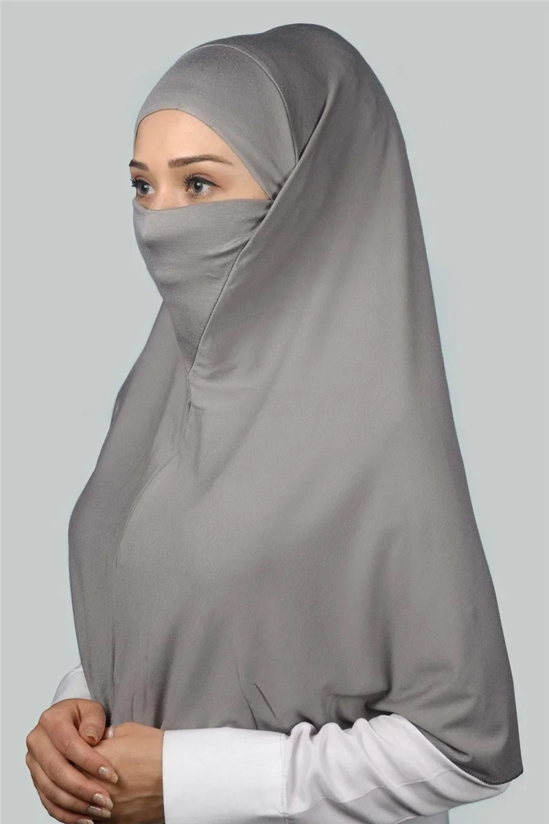 Altobeh Al-Tobeh Ready-Made Turban Veil Practical Scarf Hijab Niqab - Prayer Cover Souffle (Xl) - Gray