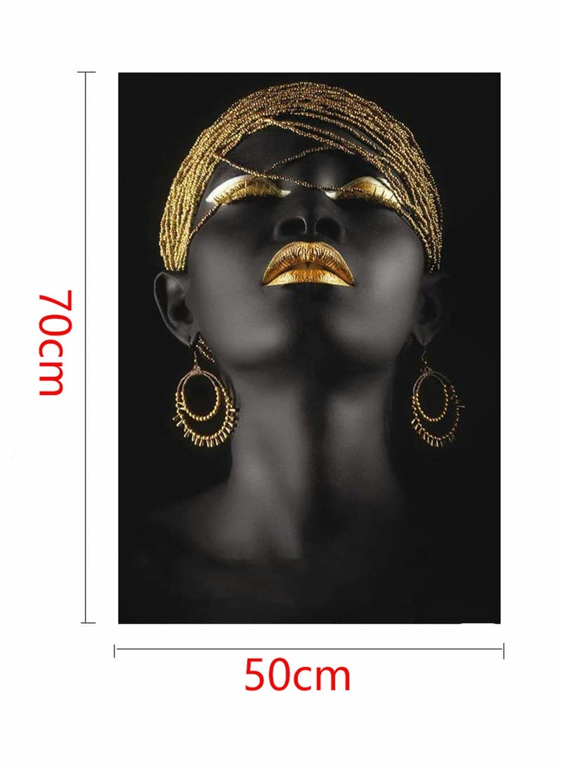 SYOSI Wall Painting, African Women Art Wall Decor Canvas Wall Art Original Designed Pop Gold earrings necklace Black Pretty Girl Style Painting on Canvas Poster Print without Frame ( 50 x 70 cm ) - Image 4