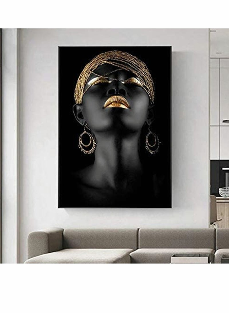SYOSI Wall Painting, African Women Art Wall Decor Canvas Wall Art Original Designed Pop Gold earrings necklace Black Pretty Girl Style Painting on Canvas Poster Print without Frame ( 50 x 70 cm ) - Image 3
