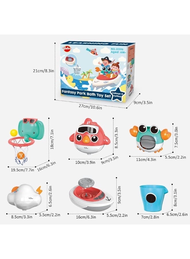 VATOS VATOS Baby Bath Toys, Elephant Basketball Hoop Bathroom Baby Toys for Babies Boys Girls 1 Year Old, Baby Bathtub Playset with Bird, Crab, Clouds, Yacht Best Bath Gift for Toddlers 1-3  - Image 3