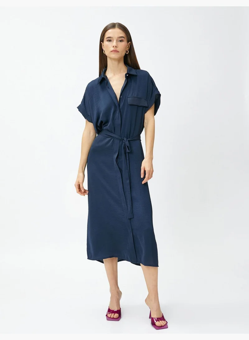 KOTON Oversized Belted Midi Shirt Dress