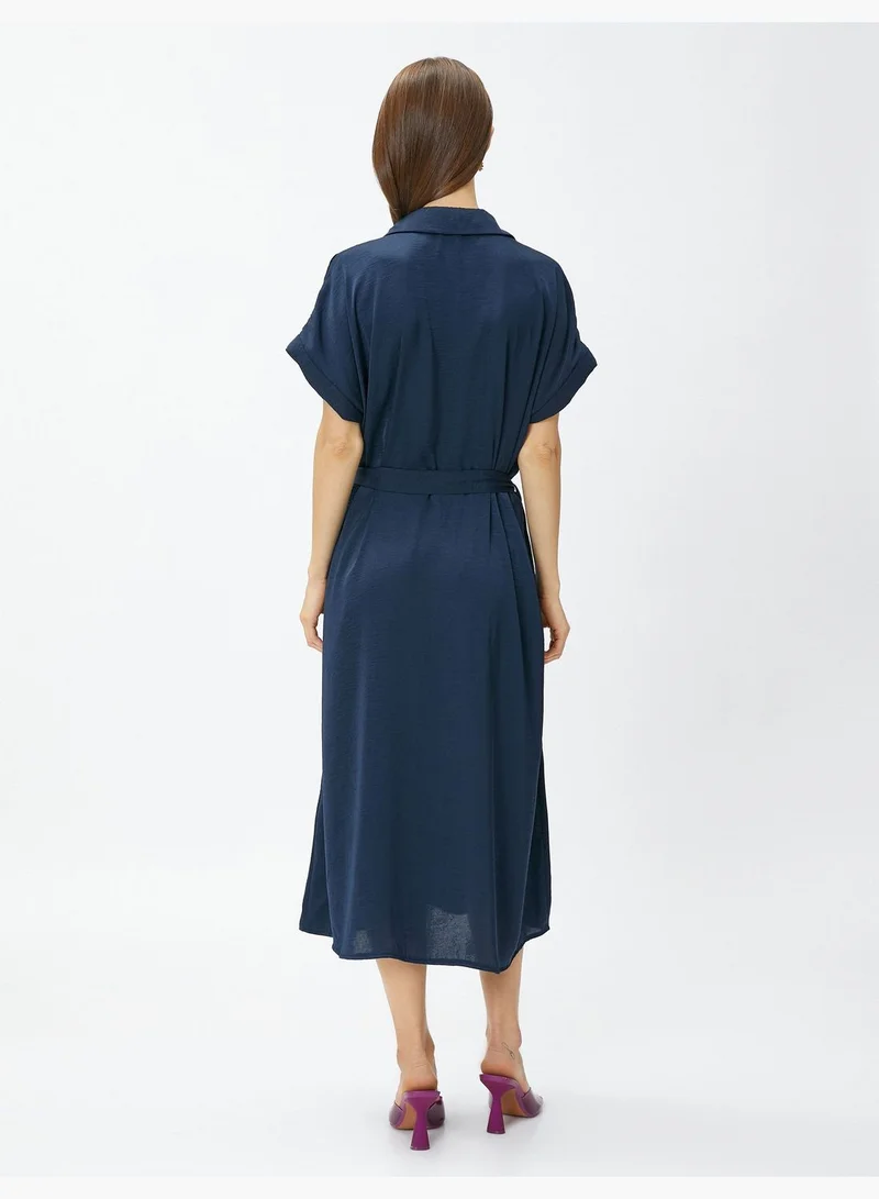 KOTON Oversized Belted Midi Shirt Dress