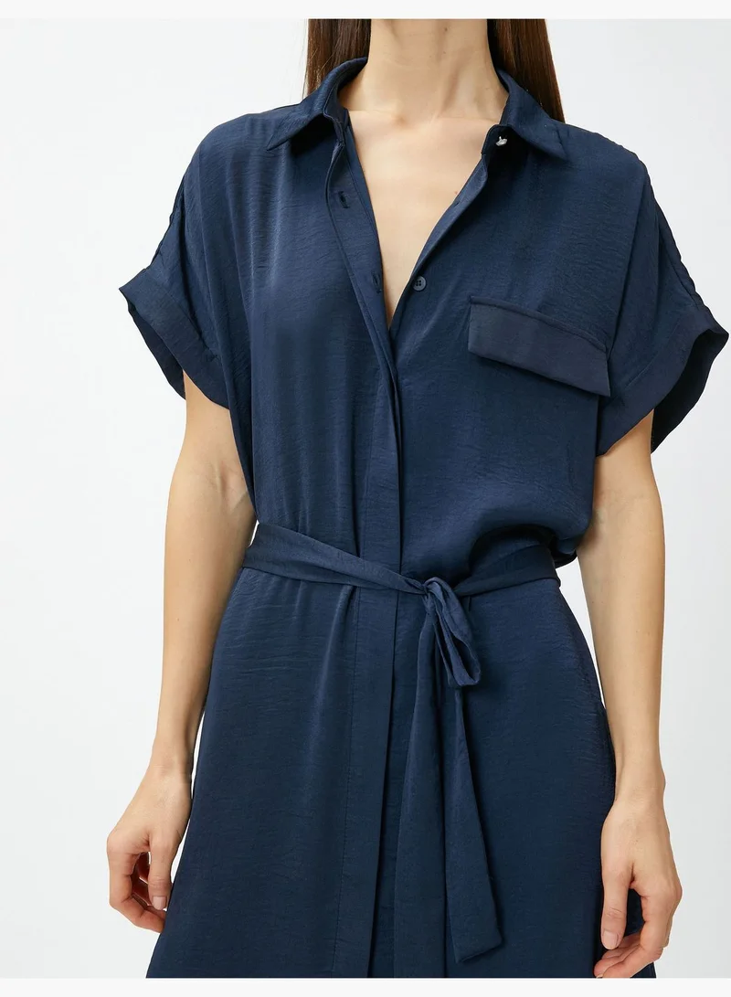 KOTON Oversized Belted Midi Shirt Dress