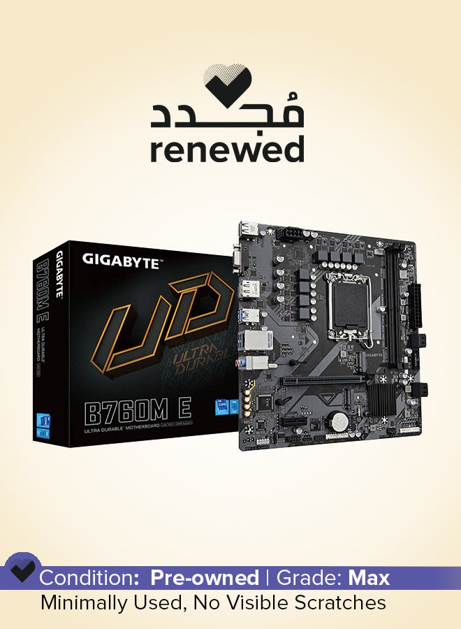GIGABYTE Renewed - B760M E DDR5 LGA1700 Micro ATX PC Case, Intel B760 Chipset, 2 x DDR5 DIMM / Up to 92GB Support, PCIe 4.0, 4* M.2, Realtek GbE LAN, HDMI / D-Sub / DP, USB-C | B760M-E - Image 1