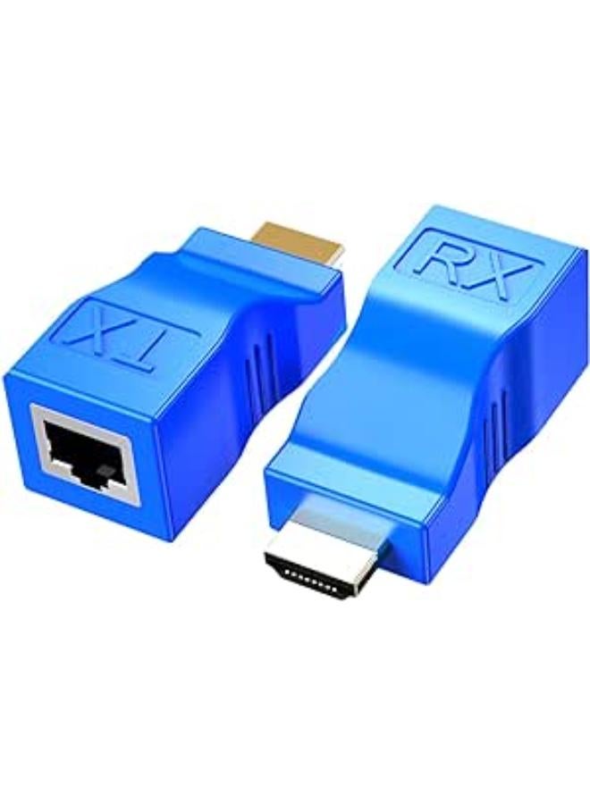 HDMI Extender,HDMI to RJ45 Network Cable Extender Converter Repeater Over Cat 5e / 6 1080p up to 30m Extender for HDTV PS4 STB 4K 2K（2 PCS ）