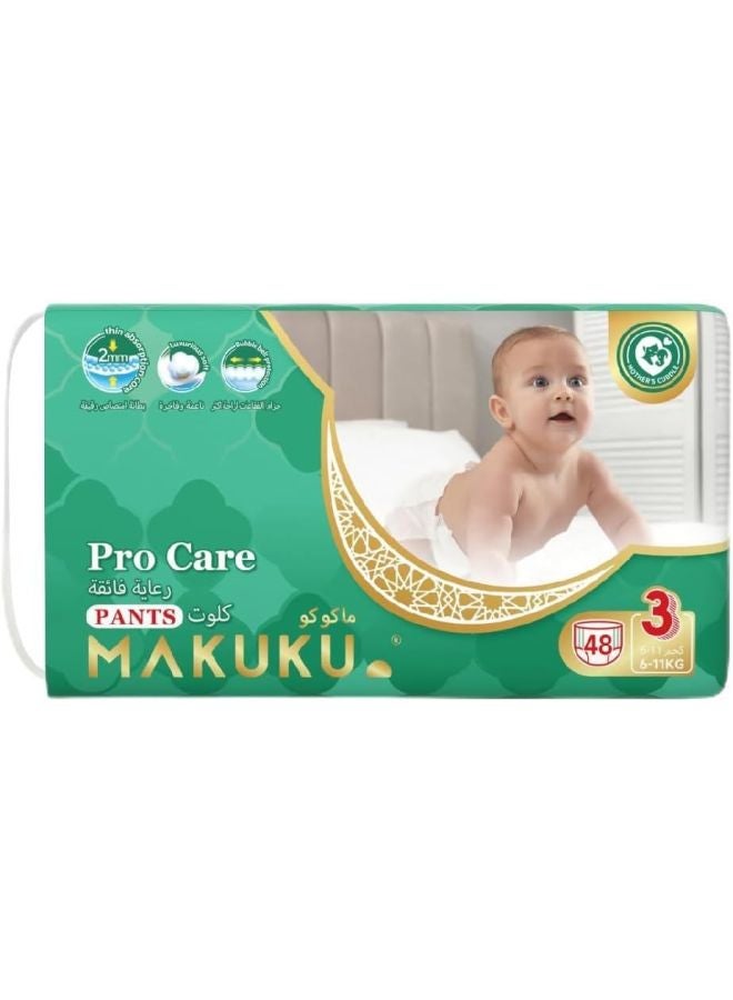 Makuku Premium Diapers ProCare Pant Style Disposable Diapers, Size 3, Medium, 6-11KG | 48 Pieces - Image 1