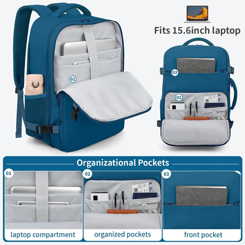 ZOMFELT Travel Backpack for Women Men, Carry On Backpack, TSA 15.6inch Laptop Backpack Flight Approved, Personal Item Travel Bag Nurse Bag Casual Daypack for Weekender Business Trip, Blue - Image 4
