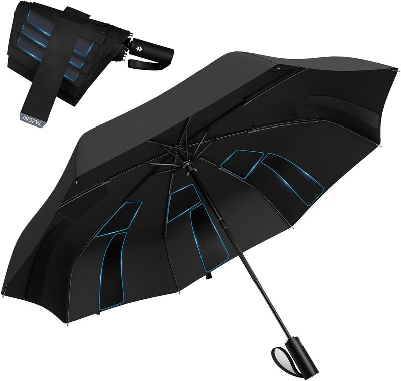 TAZENI Auto-Tidy Travel Umbrella, Auto Open Close Compact Umbrella for Rain, Windproof Folding Umbrella with Self-Folding Canopy, Waterproof UV Protection, Lightweight Portable Umbrellas for Men Women - Image 1