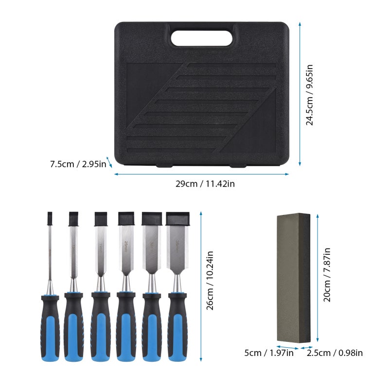 Wood Chisel Set: 6 PCS #60 CRV Forged Blades With Non-Slip TPR Handle - Adjustable Honing Guide Double-Sided Sharpening Stone Hard Plastic Carrying Case For Professional Carpenters DIY Woodworking Ent - Image 4