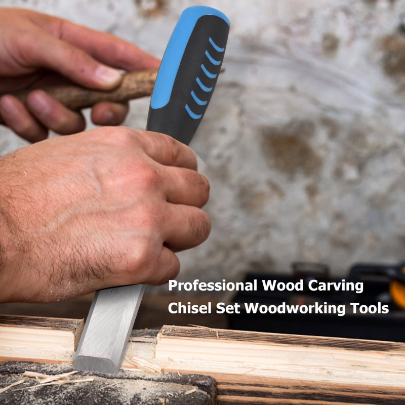 Wood Chisel Set: 6 PCS #60 CRV Forged Blades With Non-Slip TPR Handle - Adjustable Honing Guide Double-Sided Sharpening Stone Hard Plastic Carrying Case For Professional Carpenters DIY Woodworking Ent - Image 2