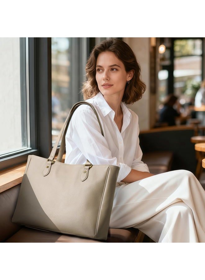 befen Genuine Leather Tote Bag Purse for Women, Women's Shoulder Totes Bags Purses Satchel Handbags with Padded Compartment for Daily & Travel Taupe - Image 2