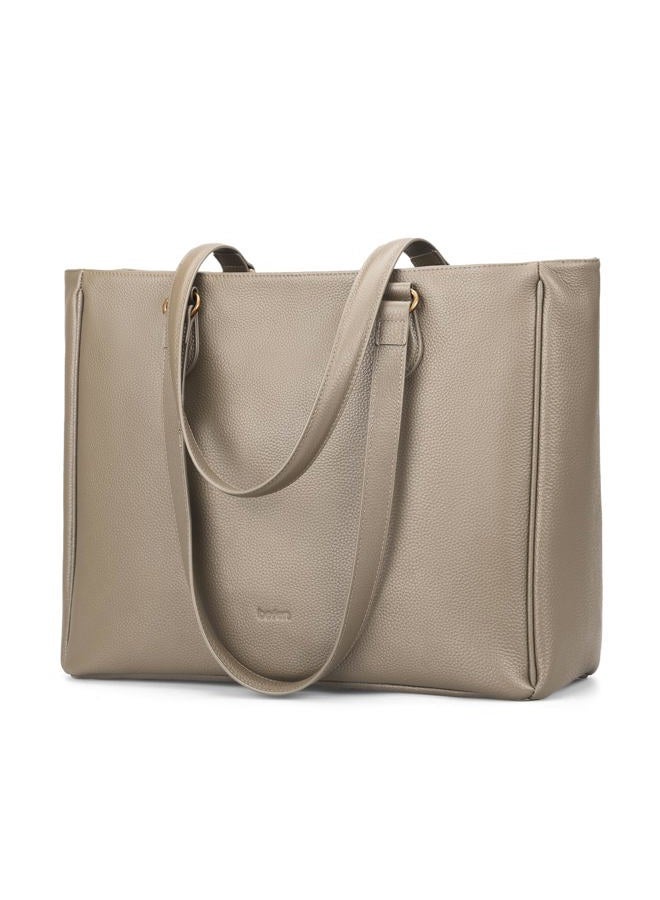 befen Genuine Leather Tote Bag Purse for Women, Women's Shoulder Totes Bags Purses Satchel Handbags with Padded Compartment for Daily & Travel Taupe - Image 1