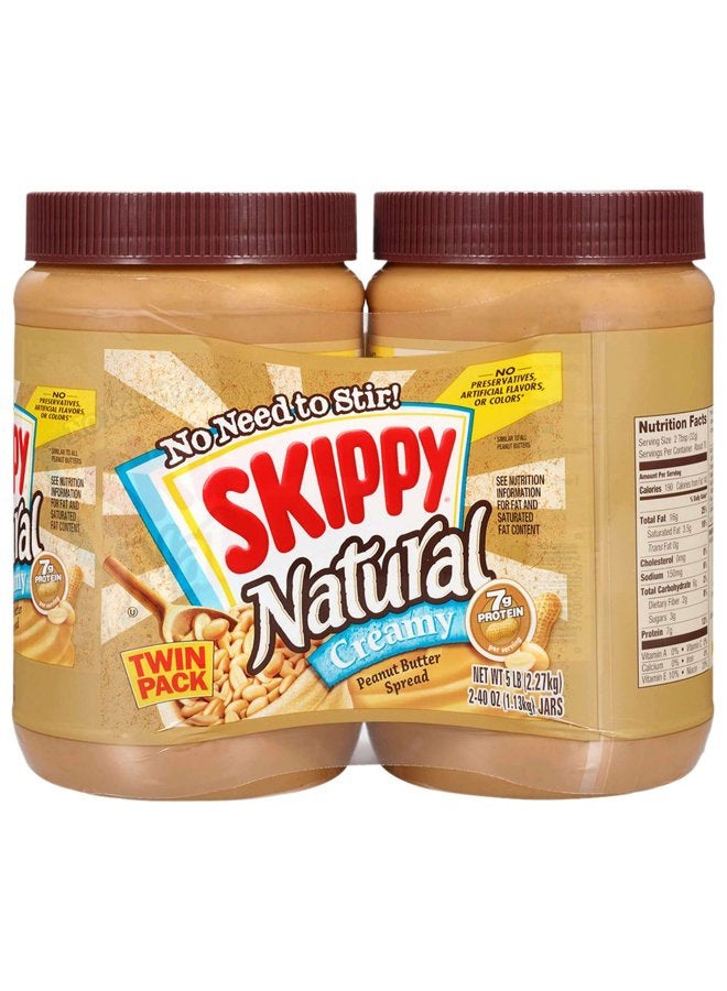 SKIPPY Natural Creamy Peanut Butter Spread Twin Pack 2-Pack, 5 LB - Image 1