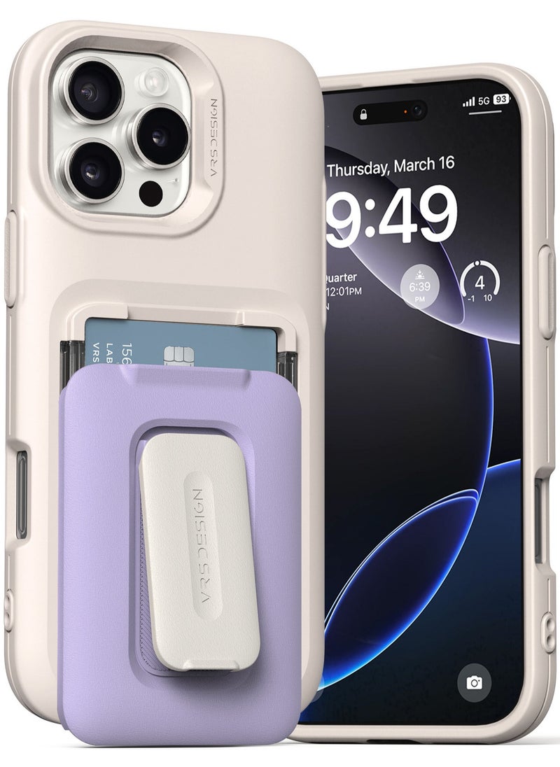VRS Design D-Wallet Orb iPhone 16 Pro MAX Case Cover Wallet [3 Card] Credit Holder Slot [Semi Automatic] Built-in [Kickstand] - Purple  - Image 1