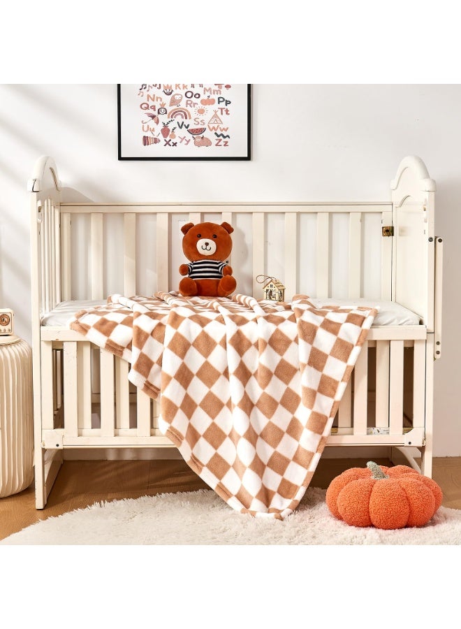 LEFAFA Flannel Baby Blankets, Super Soft Toddlers Blanket for Boys Girls,  Fluffy Fuzzy Plush Lightweight Bed Blanket with Chessboard Grid Design for Crib Stroller(70x100cm) - Image 4
