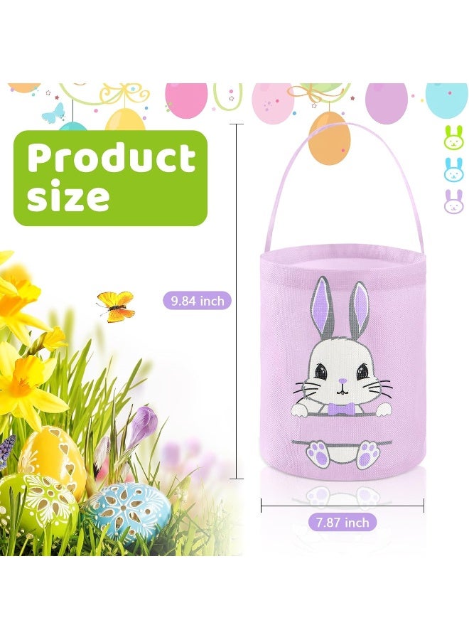 Weewooday 3 Pack Bunny Easter Basket Large Personalized Cute Easter Egg Hunt Basket with Handle, DIY Canvas Rabbit Bags Buckets for Party Gifts(Green, Purple, Blue) - Image 2