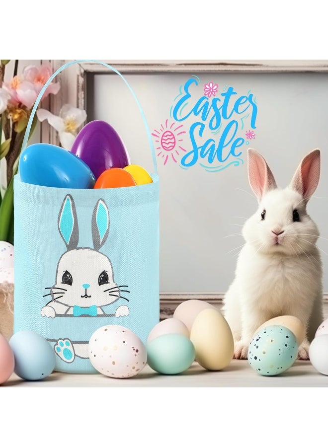 Weewooday 3 Pack Bunny Easter Basket Large Personalized Cute Easter Egg Hunt Basket with Handle, DIY Canvas Rabbit Bags Buckets for Party Gifts(Green, Purple, Blue) - Image 4