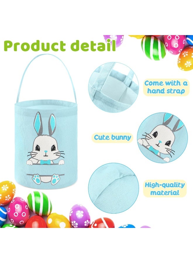 Weewooday 3 Pack Bunny Easter Basket Large Personalized Cute Easter Egg Hunt Basket with Handle, DIY Canvas Rabbit Bags Buckets for Party Gifts(Green, Purple, Blue) - Image 3