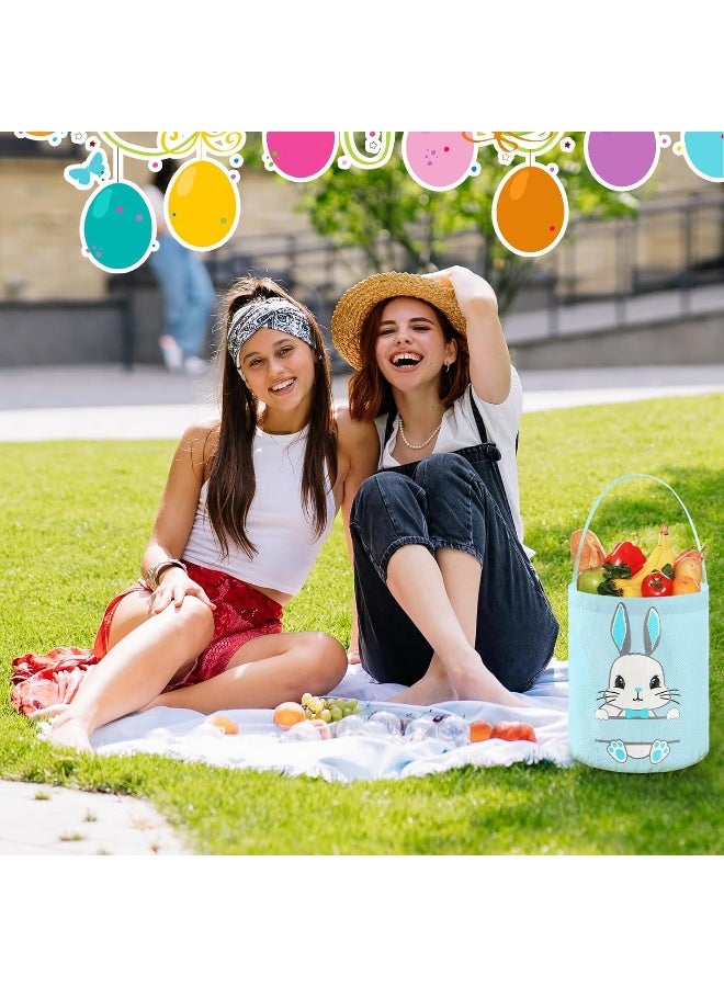 Weewooday 3 Pack Bunny Easter Basket Large Personalized Cute Easter Egg Hunt Basket with Handle, DIY Canvas Rabbit Bags Buckets for Party Gifts(Green, Purple, Blue) - Image 5