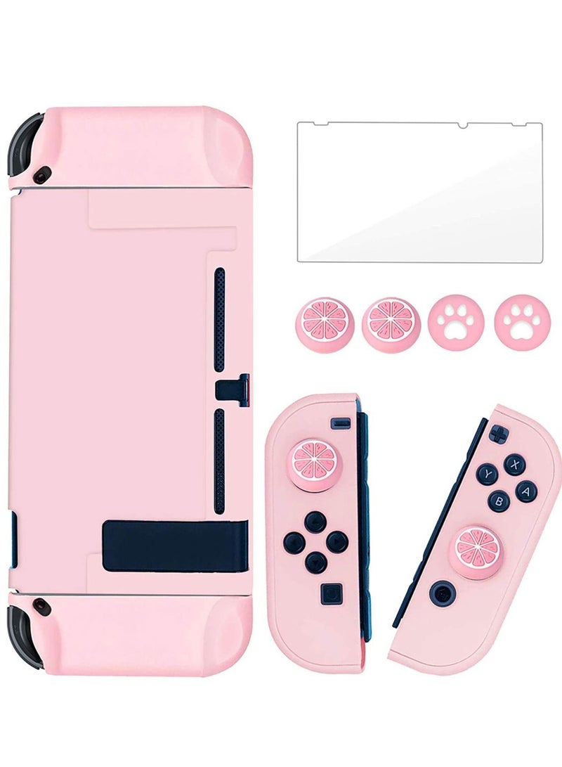 Captaintech Dockable Switch Protective Case Cover for Switch Joy Con Controllers with Glass Screen Protector, Anti Scratch ShockAbsorption Grip Cover Pink - Image 1