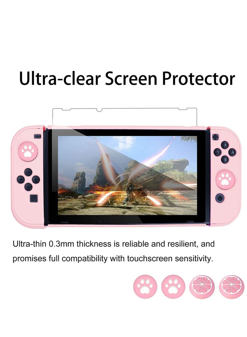 Captaintech Dockable Switch Protective Case Cover for Switch Joy Con Controllers with Glass Screen Protector, Anti Scratch ShockAbsorption Grip Cover Pink - Image 3