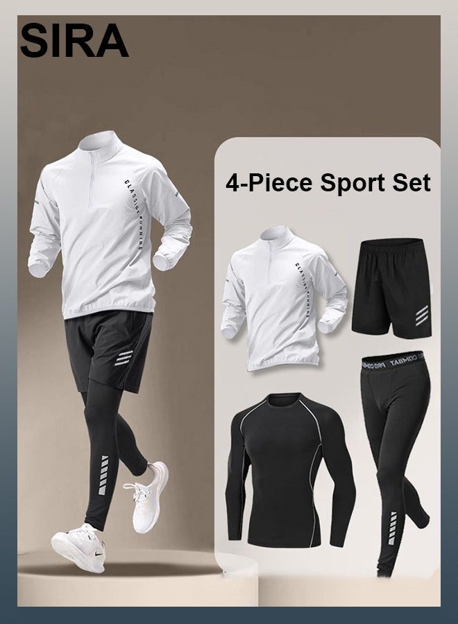 SIRA Men's 4-Piece Workout Sets - Quick Dry Gym Clothes, High Breathability & Moisture Wicking, Reflective Stripe for Running/Basketball/Outdoor Sports, Lightweight & Stretch Fit - Image 1