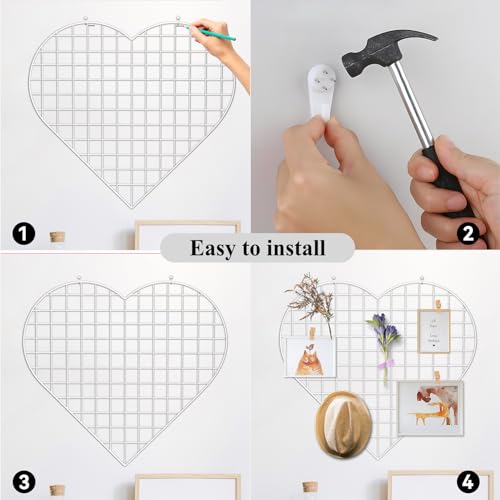 ECLENYES Grid Photo Wall Panels - 22.4"x20.4" Heart Shape Iron Rack Art Wire Board, Wall Grid Organizer, DIY Photo Frame for Home, Office, Kitchen, Bedroom, Christmas Gifts - White - Image 4