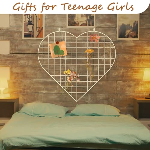 ECLENYES Grid Photo Wall Panels - 22.4"x20.4" Heart Shape Iron Rack Art Wire Board, Wall Grid Organizer, DIY Photo Frame for Home, Office, Kitchen, Bedroom, Christmas Gifts - White - Image 2