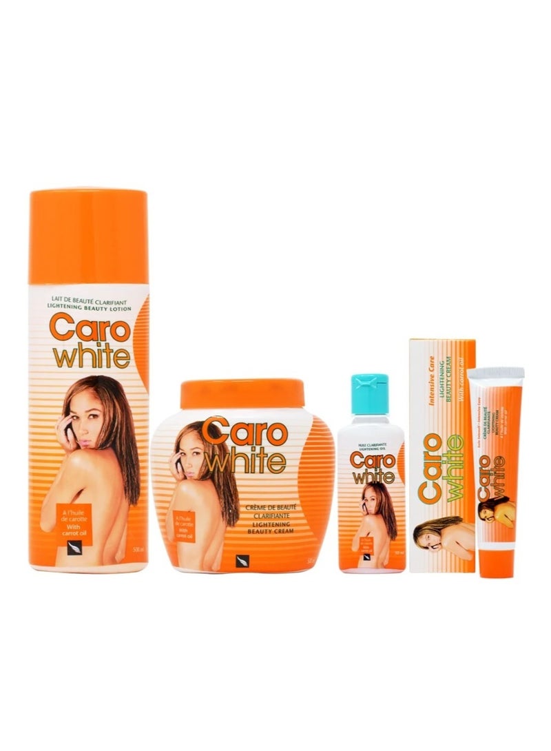 Caro White 4-Piece Skincare Set For Perfect Care And Attractive Glow (Lotion 300ml - Oil 50ml - Cream 120ml - Cream Beauty30ml) - Image 1