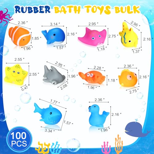 Poen 100 Pcs Rubber Bath Toys Bulk Cute Sea Animals Bathtub Toys Floating Ocean Squeaky Animals for Birthday Party Supplies Summer Pool Favors Baby Shower Classroom Carnival Prizes 10 Styles - Image 5