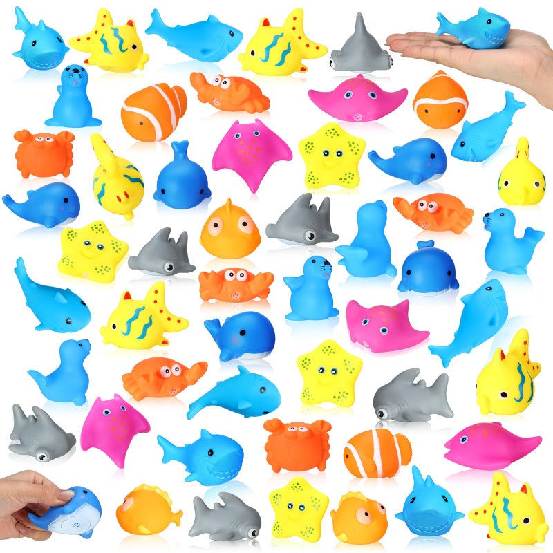 Poen 100 Pcs Rubber Bath Toys Bulk Cute Sea Animals Bathtub Toys Floating Ocean Squeaky Animals for Birthday Party Supplies Summer Pool Favors Baby Shower Classroom Carnival Prizes 10 Styles - Image 3
