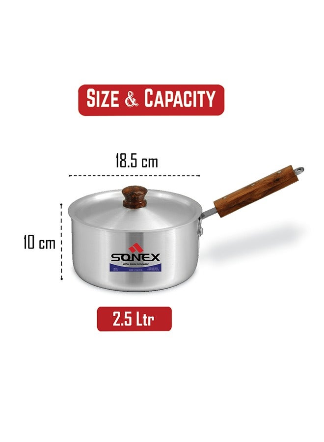 سونكس قدر صلصة سونكس من الألمنيوم رقم ٢، ١٨.٥ سم، ٢.٥ لتر – بلمسة معدنية أنيقة، مقبض خشبي بارد، توزيع حراري متساوٍ، مصنوع من مواد غذائية متينة، مثالي لتحضير الصلصات، الحساء، والاستخدام اليومي. - Image 5