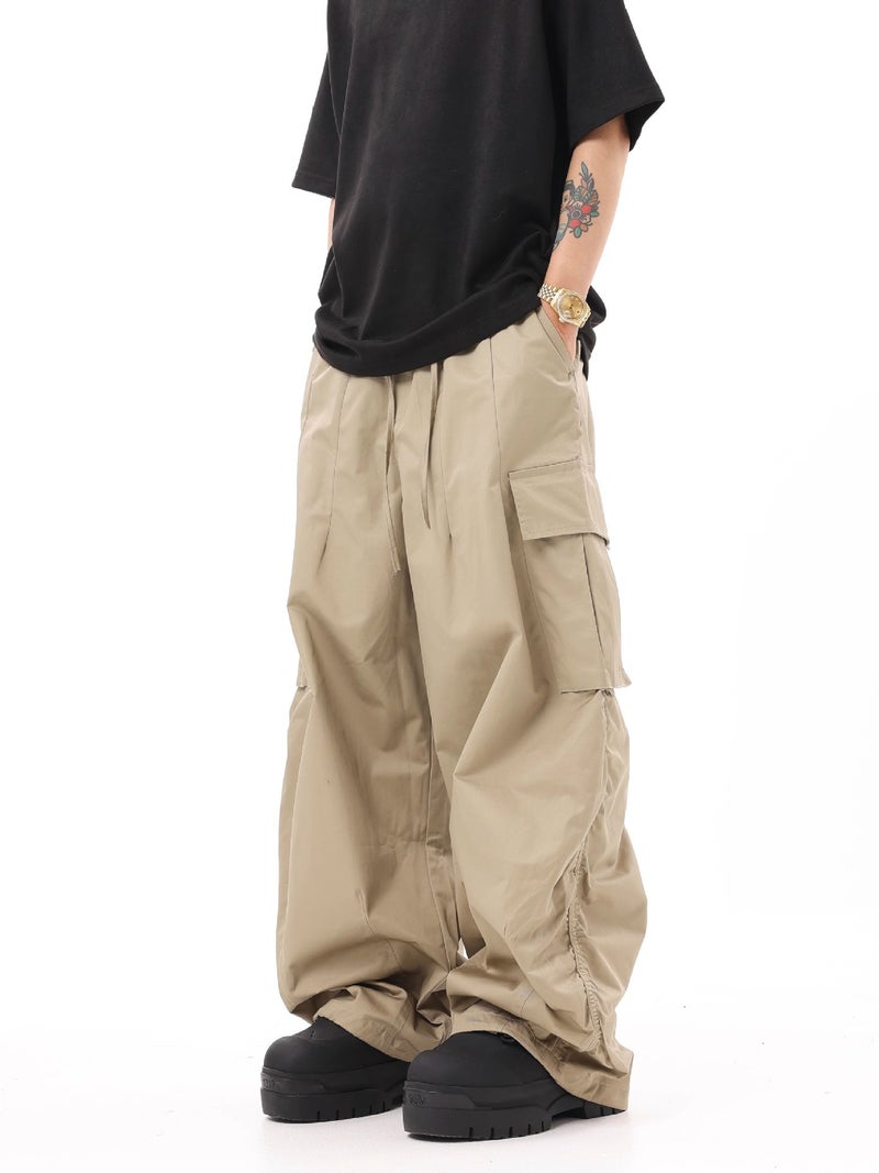 Btsg American Retro Foot-Binding Hiphop Khaki Cargo Pants Hip-Hop Wide-Leg Floor-Mopping Paratrooper Casual Trendy Pants - Image 2