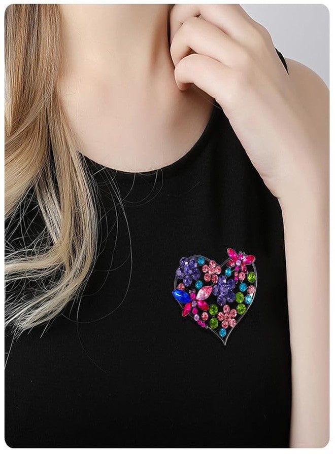 MarveBard Rhinestone Heart Brooch Sparkling Crystal Flower Brooch Pin Vintage Crystal Butterfly Pin Elegant Heart Insect Clothing Bags Hats Accessories Wedding Birthday Party Christmas Jewelry for Women (Colourful) - Image 2