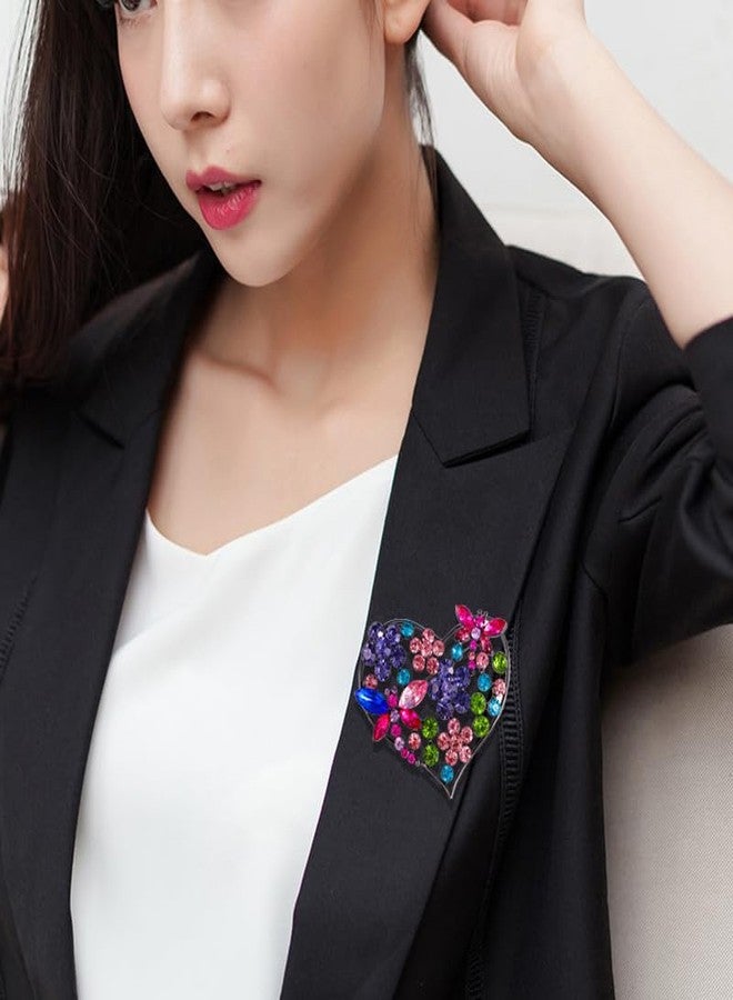MarveBard Rhinestone Heart Brooch Sparkling Crystal Flower Brooch Pin Vintage Crystal Butterfly Pin Elegant Heart Insect Clothing Bags Hats Accessories Wedding Birthday Party Christmas Jewelry for Women (Colourful) - Image 5
