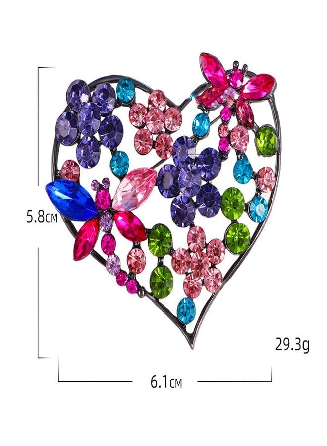 MarveBard Rhinestone Heart Brooch Sparkling Crystal Flower Brooch Pin Vintage Crystal Butterfly Pin Elegant Heart Insect Clothing Bags Hats Accessories Wedding Birthday Party Christmas Jewelry for Women (Colourful) - Image 4