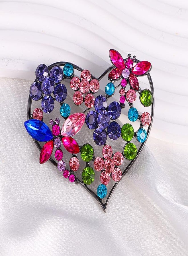 MarveBard Rhinestone Heart Brooch Sparkling Crystal Flower Brooch Pin Vintage Crystal Butterfly Pin Elegant Heart Insect Clothing Bags Hats Accessories Wedding Birthday Party Christmas Jewelry for Women (Colourful) - Image 3