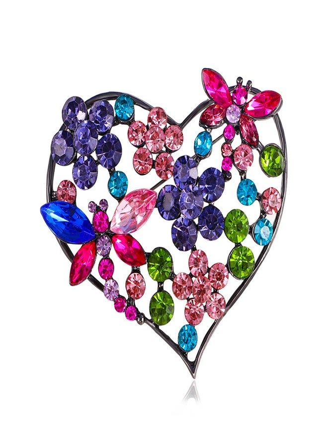 MarveBard Rhinestone Heart Brooch Sparkling Crystal Flower Brooch Pin Vintage Crystal Butterfly Pin Elegant Heart Insect Clothing Bags Hats Accessories Wedding Birthday Party Christmas Jewelry for Women (Colourful) - Image 1