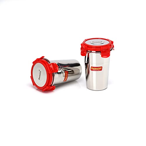 Sumeet Stainless Steel Airtight, Leak Proof, Freezer Safe and Dust Proof Small Tumbler with Stainless Steel Lid Set of 2 Pcs (400ml each) Dia - 8cm - Image 5