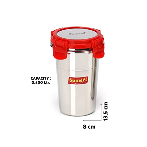 Sumeet Stainless Steel Airtight, Leak Proof, Freezer Safe and Dust Proof Small Tumbler with Stainless Steel Lid Set of 2 Pcs (400ml each) Dia - 8cm - Image 4