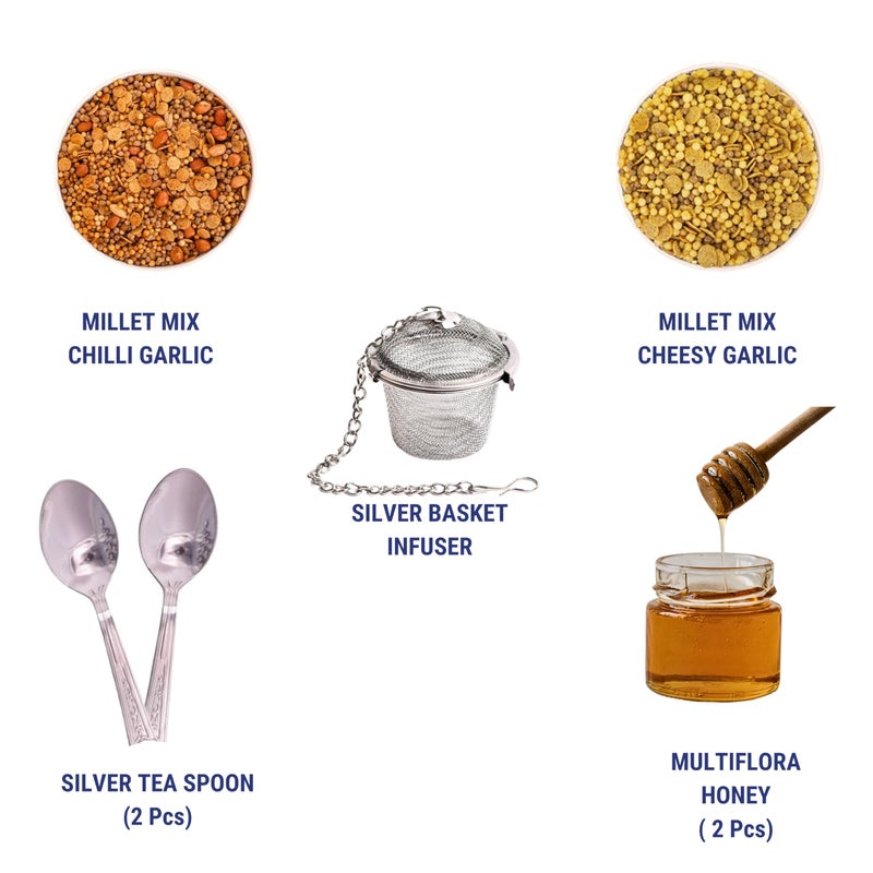 OH CHA - Assorted Teas Gift Box, The Savourers Tea Box | Tea Gift Set with 6 Teas, Bucket Tea Infuser, Spoon, Multiflora Raw Honey & Healthy Snacks | Exotic Tea Sampler Gift Pack - Image 5