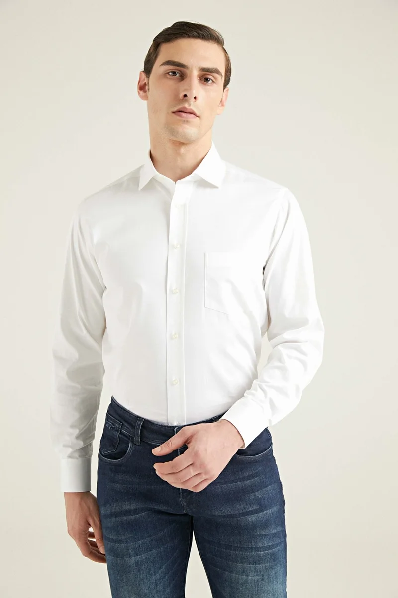 D'S DAMAT Ds Damat Regular Fit White Plain Shirt