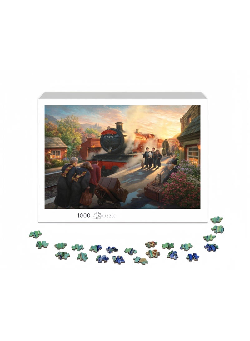 1000 قطعة من البازل | لعبة بازل عالية الجودة موضوعها قطار يتجه إلى أكاديمية السحر، بطابع عطلة - مناسبة للترفيه العائلي / هدية تذكارية للصداقة - Image 3