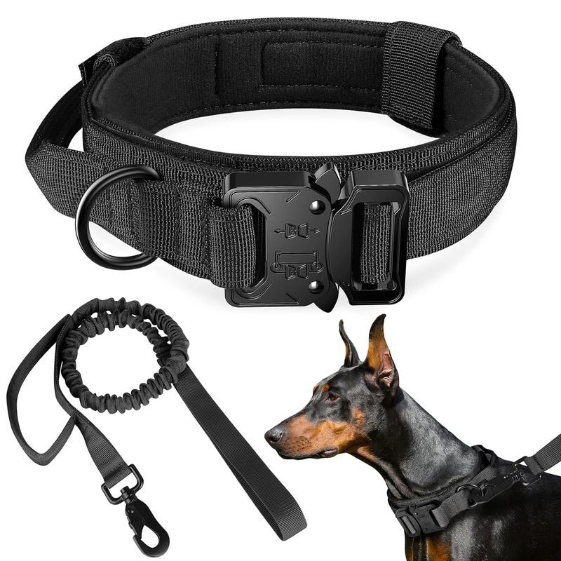 FYA Tactical Dog Collar And Leash Set, Military Dog Collar, Adjustable Training Nylon Dog Collar With Control Handle And Heavy Metal Buckle For Medium And Large Dogs Daily Training And Walks,54 Cm - Image 1
