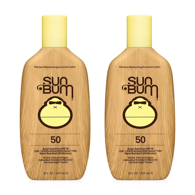 لوشن واقي شمس صن بوم الأصلي SPF 50 نباتي وصديق للشعاب المرجانية خالي من الأوكتينوكسات والأوكسي بنزون واسع الطيف مرطب للأشعة فوق البنفسجية UVA/UVB مع فيتامين E 8 أونصات 2 عبوة