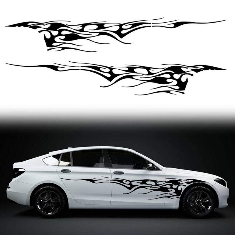 Leasinder 2Pcs 103'' Universal Flame Graphics Car Auto Body Side Sticker Racing Sports Self-Adhesive Side Strip Decal Decoration Accessories for Truck SUV Off-Road Vehicles (Style1 Black) - Image 1