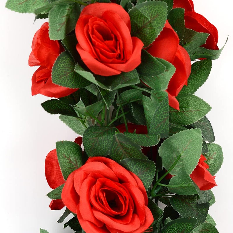 Antspirit 5pack Flower Garland Artificial Fake Rose Garland Vine Artificial Flowers for Decoration Floral Garlands Decor-Total 41 Ft (Red) - Image 3