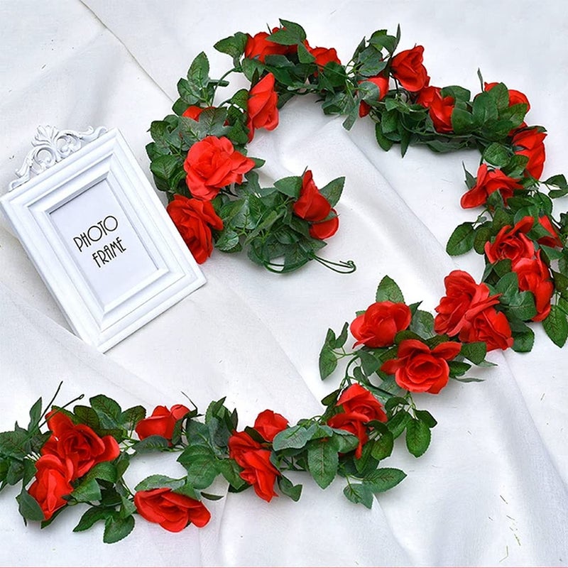Antspirit 5pack Flower Garland Artificial Fake Rose Garland Vine Artificial Flowers for Decoration Floral Garlands Decor-Total 41 Ft (Red) - Image 4