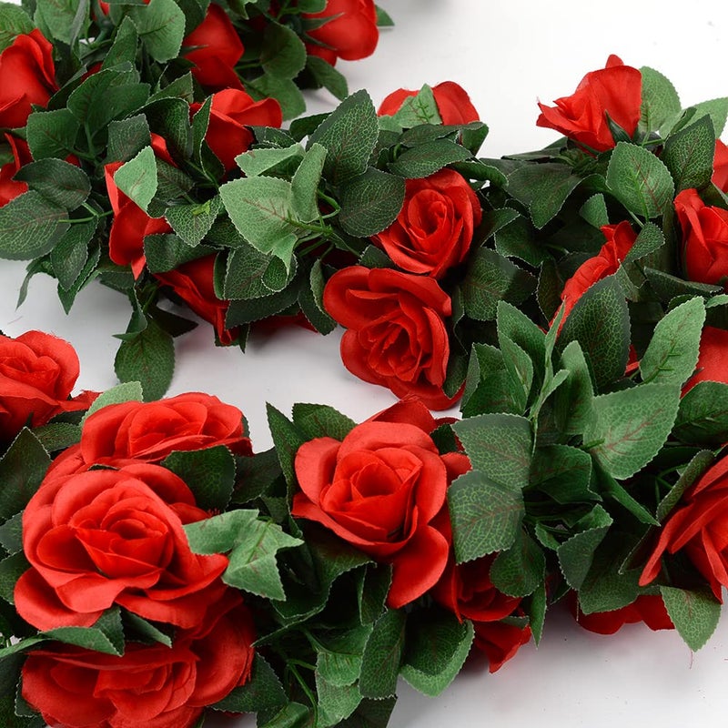 Antspirit 5pack Flower Garland Artificial Fake Rose Garland Vine Artificial Flowers for Decoration Floral Garlands Decor-Total 41 Ft (Red) - Image 2