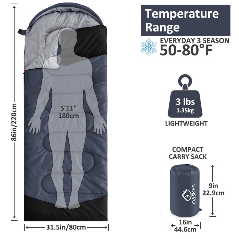 oaskys Camping Sleeping Bag - 3 Season Warm & Cool Weather - Summer Spring Fall Lightweight Waterproof for Adults Kids - Camping Gear Equipment, Traveling, and Outdoors - Image 2